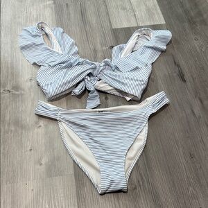 H&M Blue and White Striped Bikini